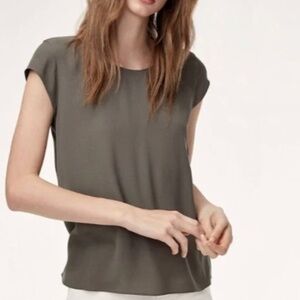Wilfred Free Aritzia Juliger Blouse SZ M Short Sleeve Top in Modern Taupe‌‌‌‌‌